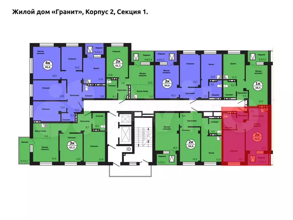 2-к. квартира, 42 м, 2/19 эт. - Фото 1
