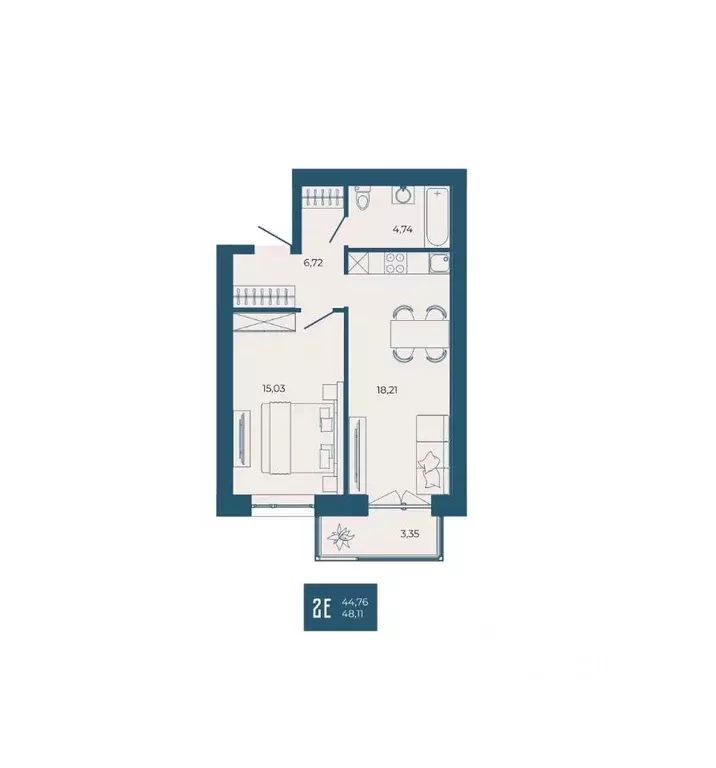 2-к кв. Пензенская область, Пенза ул. Тепличная, 55 (48.11 м) - Фото 1