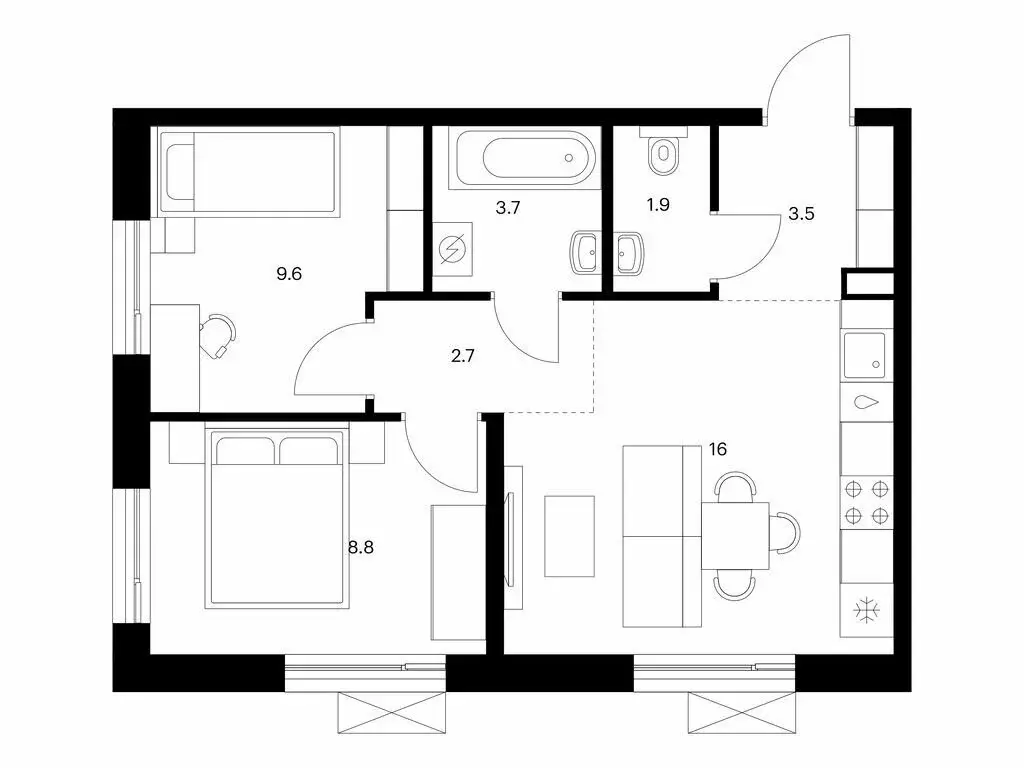 2-комнатная квартира: Южно-Сахалинск, жилой комплекс Уюн Парк (46.2 м) - Фото 1