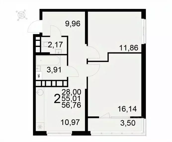 2-к кв. Рязанская область, Рязань ул. Бирюзова (56.76 м) - Фото 1