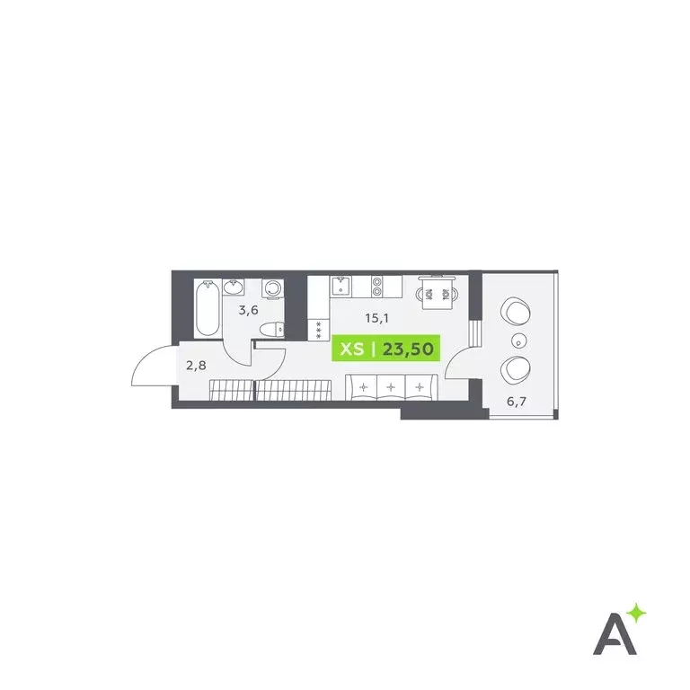 Квартира-студия: Кудрово, Солнечная улица, 4 (23.5 м) - Фото 1