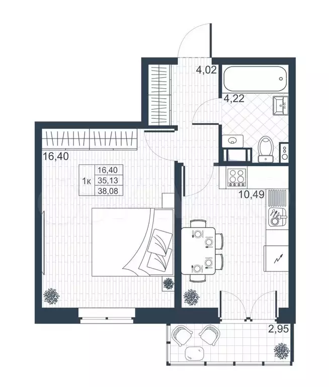 1-к. квартира, 36 м, 7/8 эт. - Фото 0