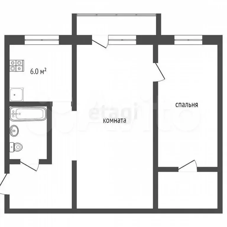 2-к. квартира, 44,4 м, 4/5 эт. - Фото 0