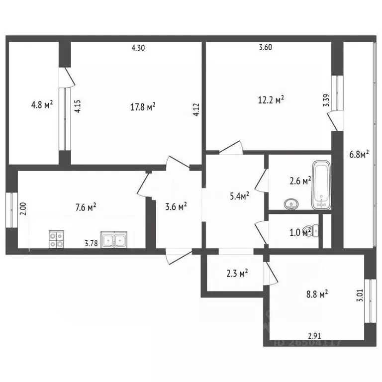 3-к кв. Севастополь ул. Бориса Михайлова, 19 (62.7 м) - Фото 2
