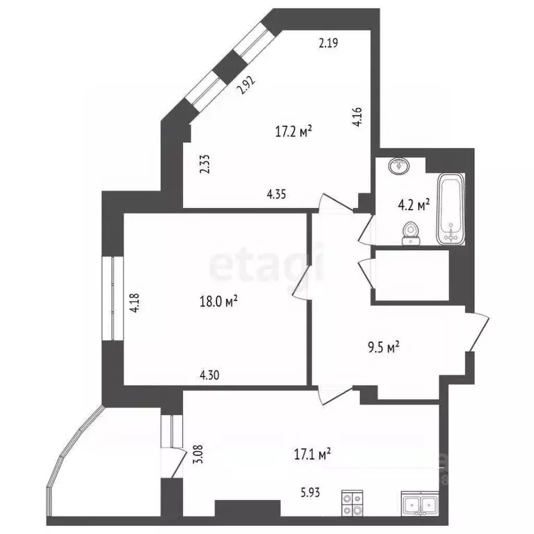 2-к кв. Омская область, Омск бул. Архитекторов, 6 (68.7 м) - Фото 1
