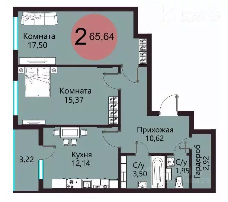 2-к кв. Воронежская область, Воронеж Домино жилой комплекс (65.69 м) - Фото 0