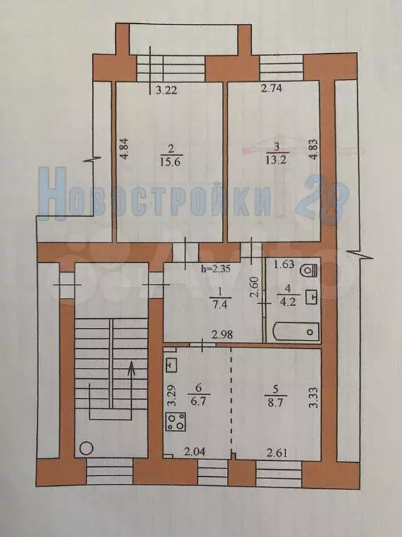 2-к. квартира, 56,8 м, 4/5 эт. - Фото 0