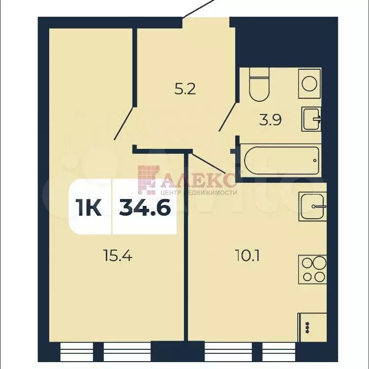 1-к. квартира, 34,6 м, 10/17 эт. - Фото 0