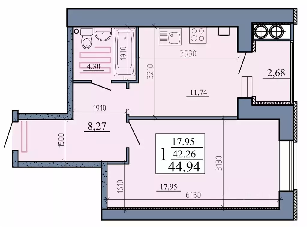 1-к кв. Рязанская область, Рыбное  (44.94 м) - Фото 2