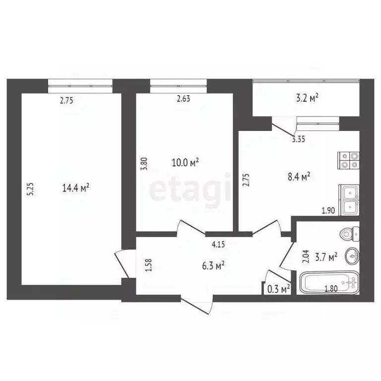 2-к кв. Башкортостан, Стерлитамак ул. Артема, 71 (43.1 м) - Фото 1