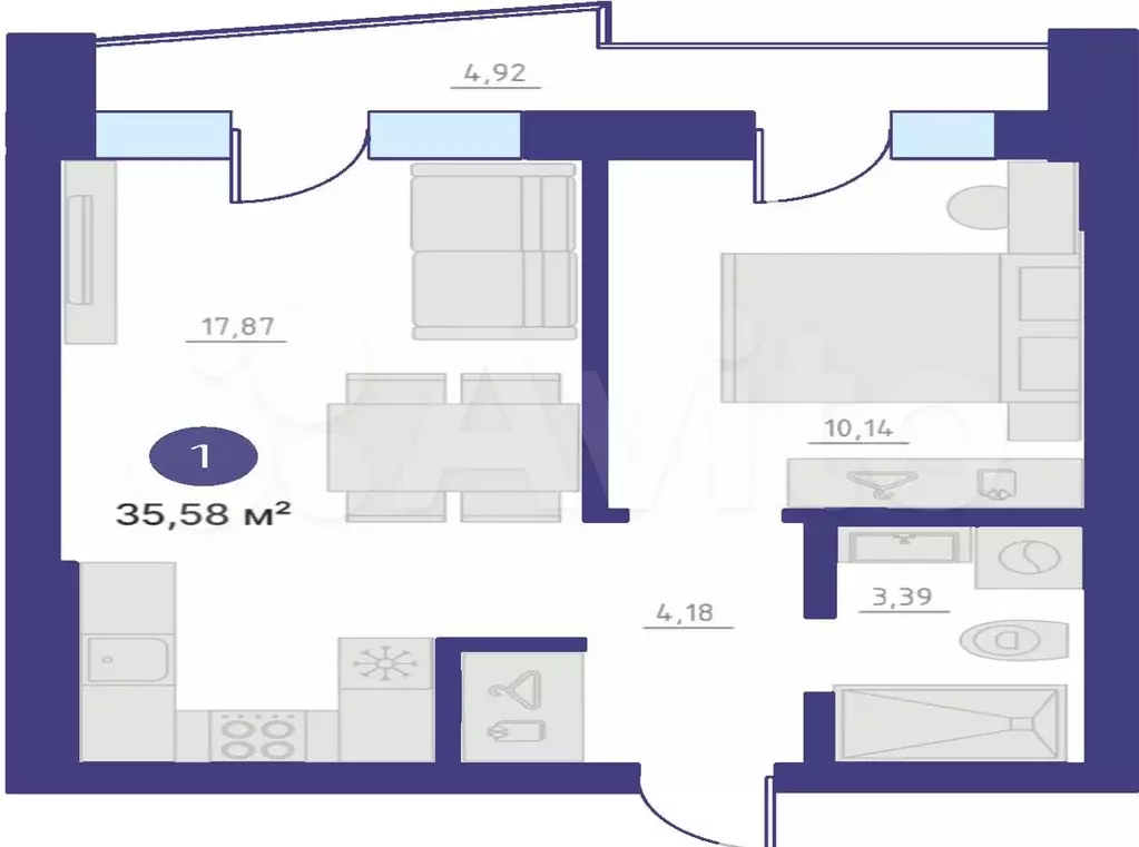 1-к. квартира, 40,5 м, 2/4 эт. - Фото 1