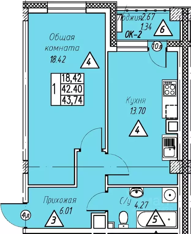 1-к кв. Саха (Якутия), Якутск Окружное шоссе, 4-й км (43.74 м) - Фото 0