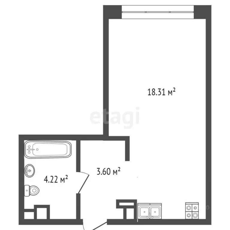 Студия Тюменская область, Тюмень ул. Тимофея Чаркова, 91 (28.8 м) - Фото 2