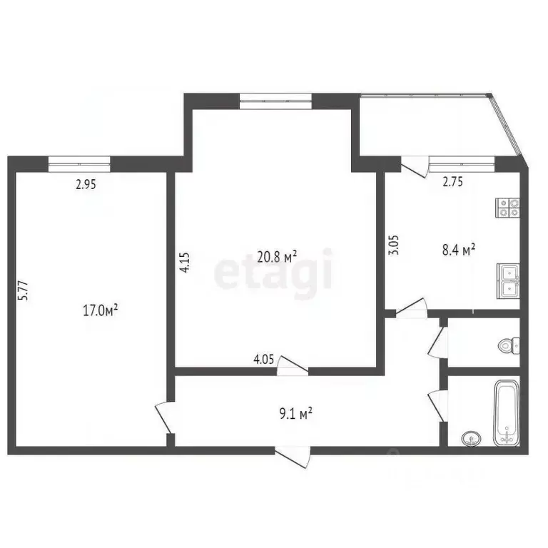 2-к кв. Ямало-Ненецкий АО, Новый Уренгой Юбилейный мкр, 2/3 (53.1 м) - Фото 2