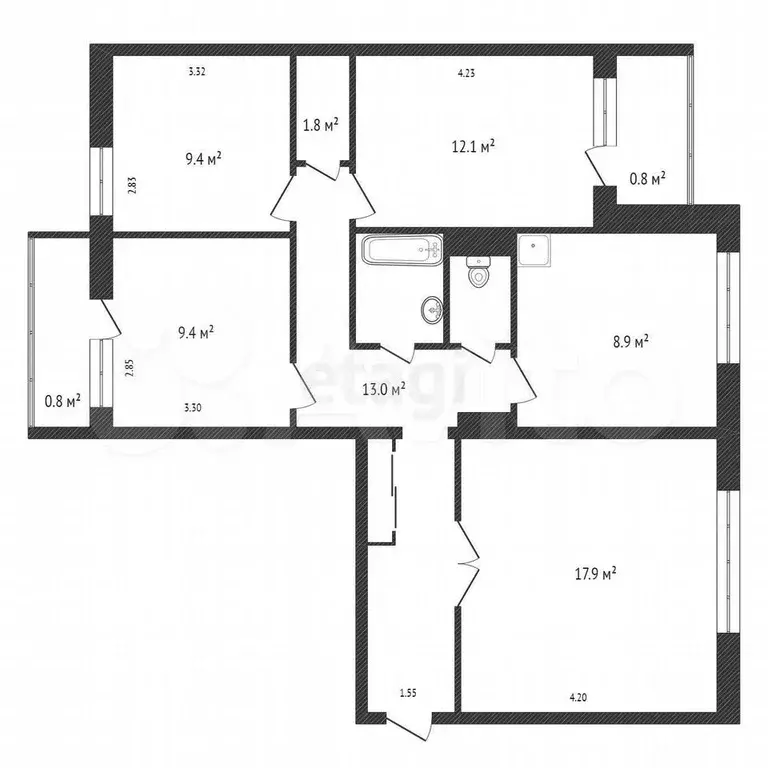 4-к. квартира, 78,5 м, 4/9 эт. - Фото 0
