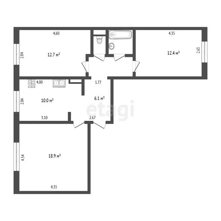 3-комнатная квартира: Пермь, улица Подводников, 11Б (67.1 м) - Фото 1