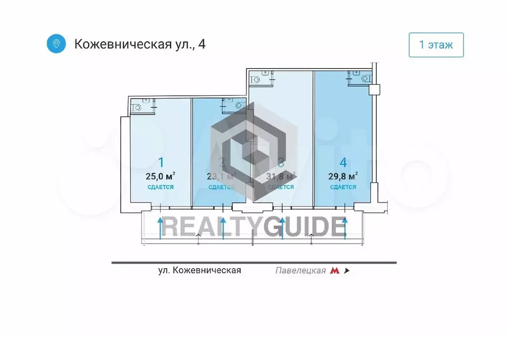 32 м2 Офисно-гостиничный комплекс  Кожевническая, 4  B - Фото 0