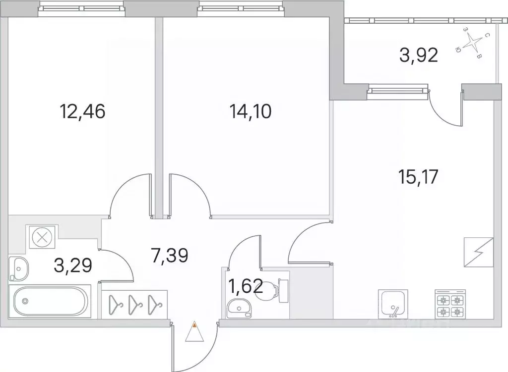 2-к кв. Санкт-Петербург пос. Шушары, ЮгТаун жилой комплекс (55.99 м) - Фото 0