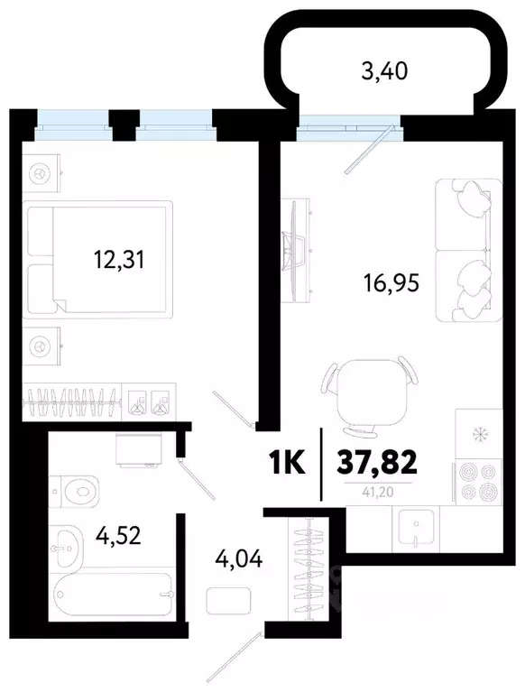 1-к кв. Тюменская область, Тюмень ул. Василия Малкова, 32 (37.82 м) - Фото 1