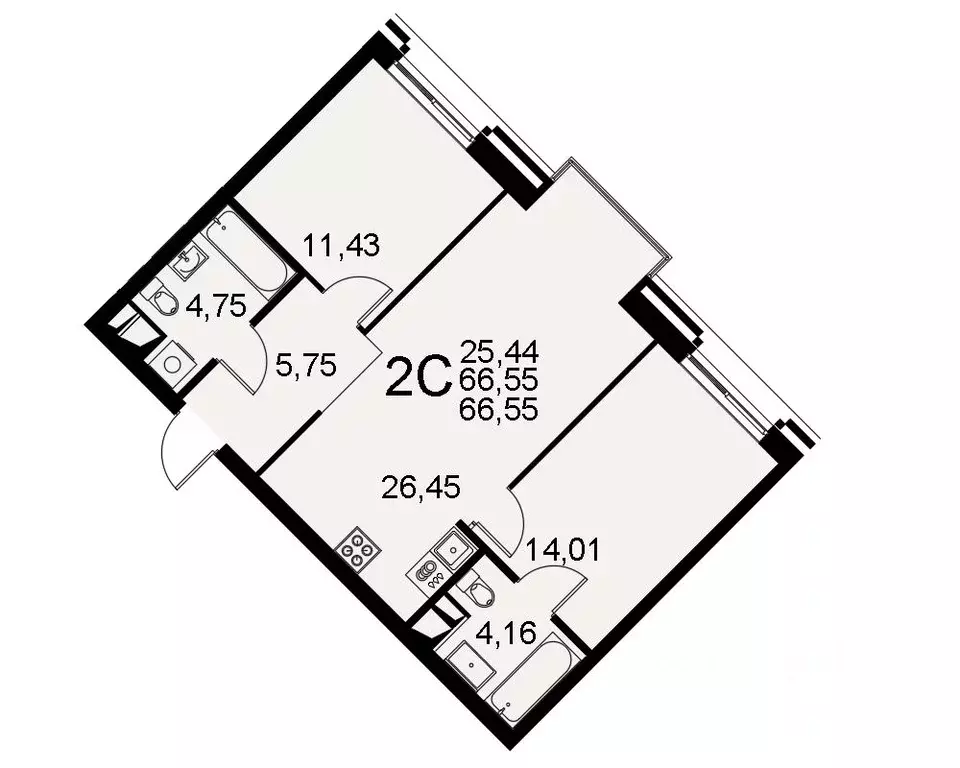 2-к кв. Тульская область, Тула Хлебная пл. (66.55 м) - Фото 0