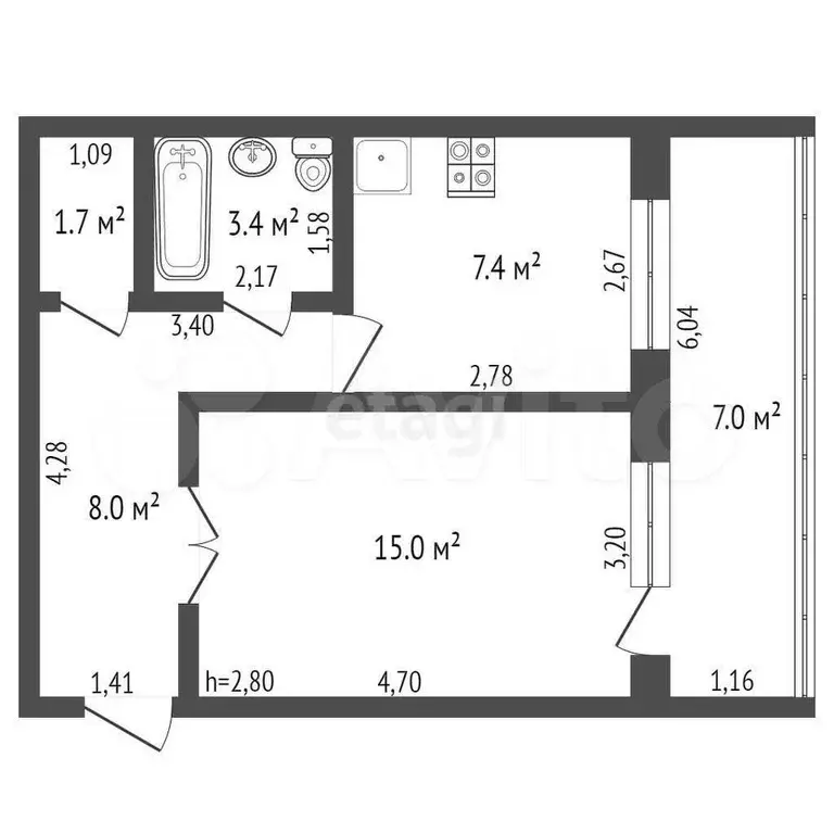 1-к. квартира, 35,5 м, 3/3 эт. - Фото 0