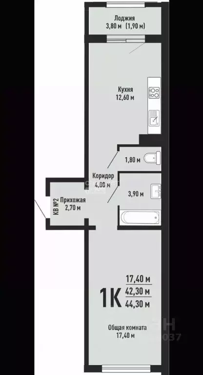 1-к кв. Новосибирская область, Новосибирск ул. Невельского, 3/1 (44.3 ... - Фото 1
