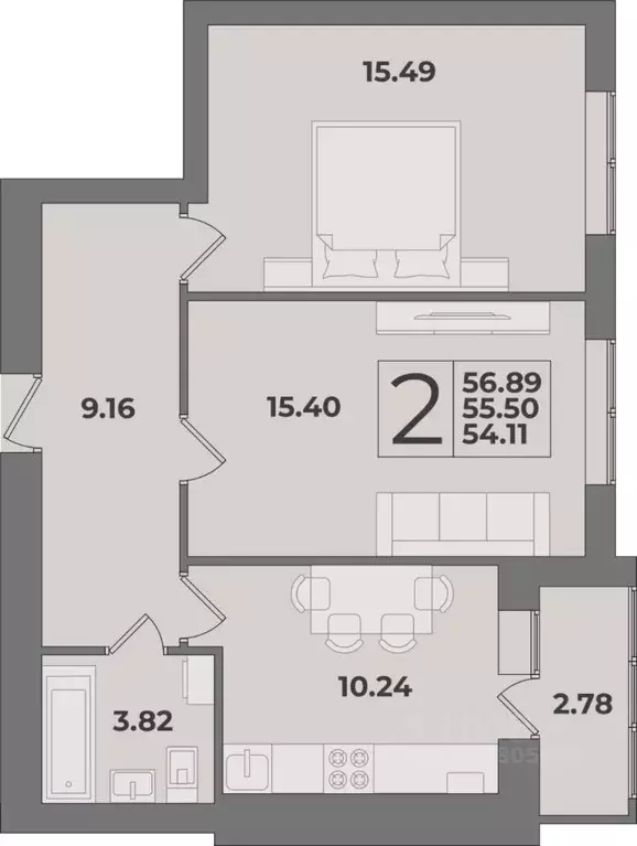 2-к кв. Калининградская область, Калининград Суздальская ул. (56.89 м) - Фото 0