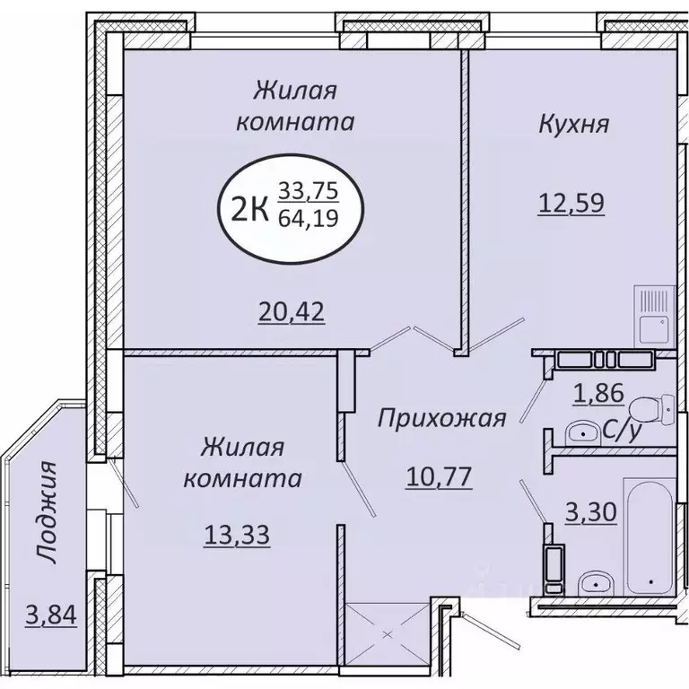 2-к кв. Новосибирская область, Новосибирск  (64.19 м) - Фото 0