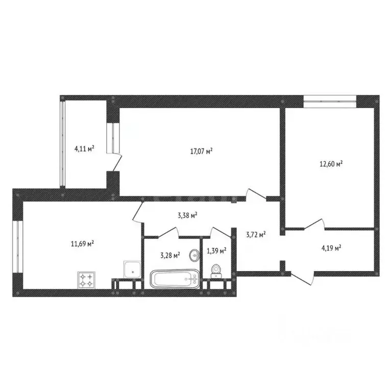 2-к кв. Башкортостан, Уфа Российская ул., 47/1 (57.2 м) - Фото 2