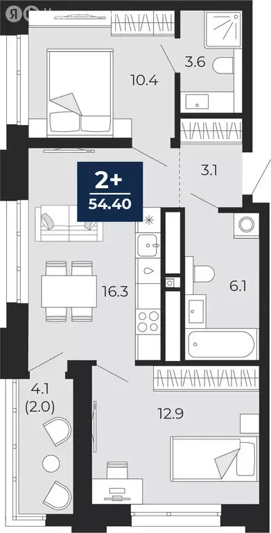 2-комнатная квартира: Тюмень, проезд Капитана Куликова, 3 (56.5 м) - Фото 1