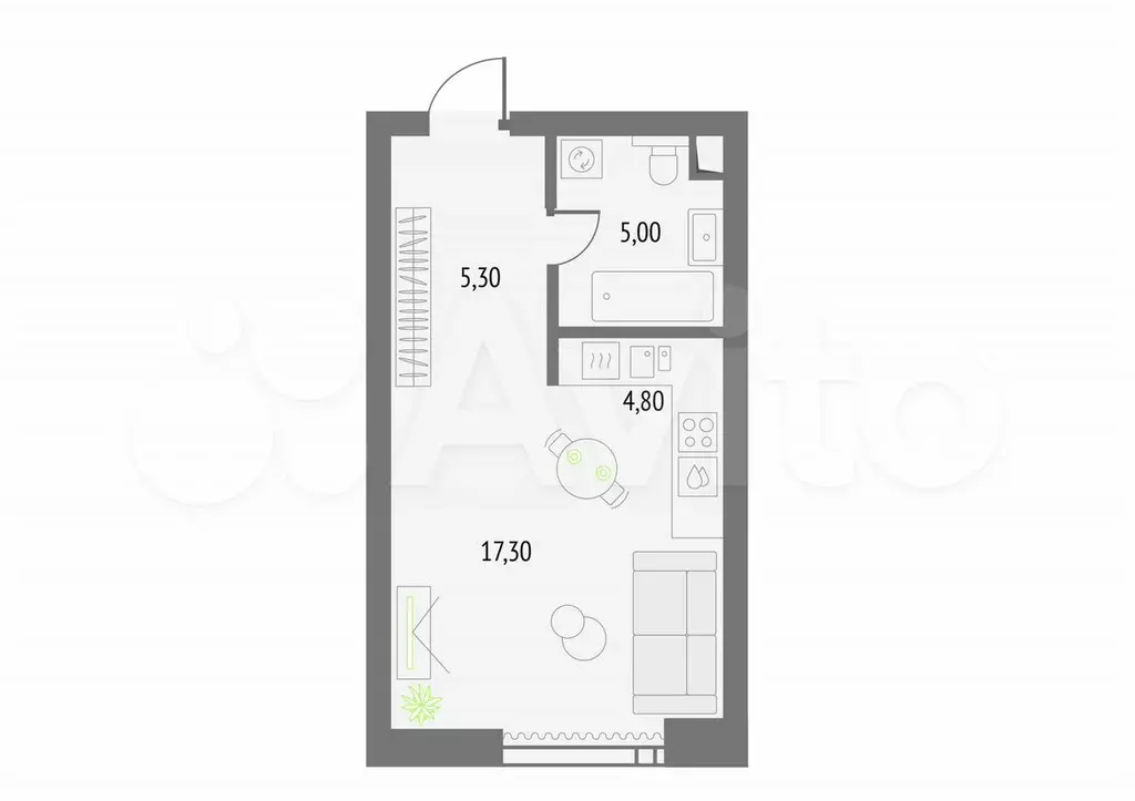 Квартира-студия, 32,9 м, 31/55 эт. - Фото 0
