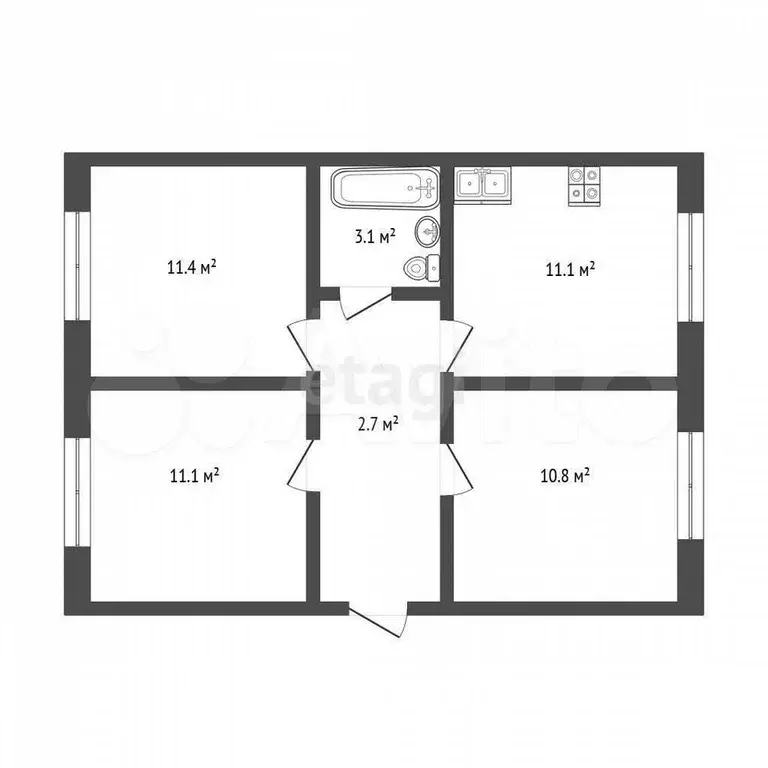 3-к. квартира, 55,2 м, 2/3 эт. - Фото 0