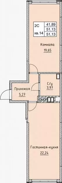 1-к. квартира, 51,7 м, 3/4 эт. - Фото 1