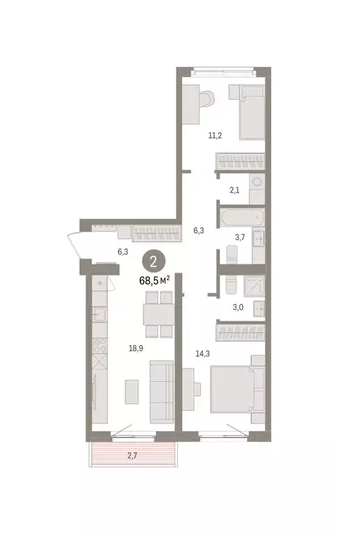 2-комнатная квартира: Екатеринбург, жилой район Юго-Западный, жилой ... - Фото 2