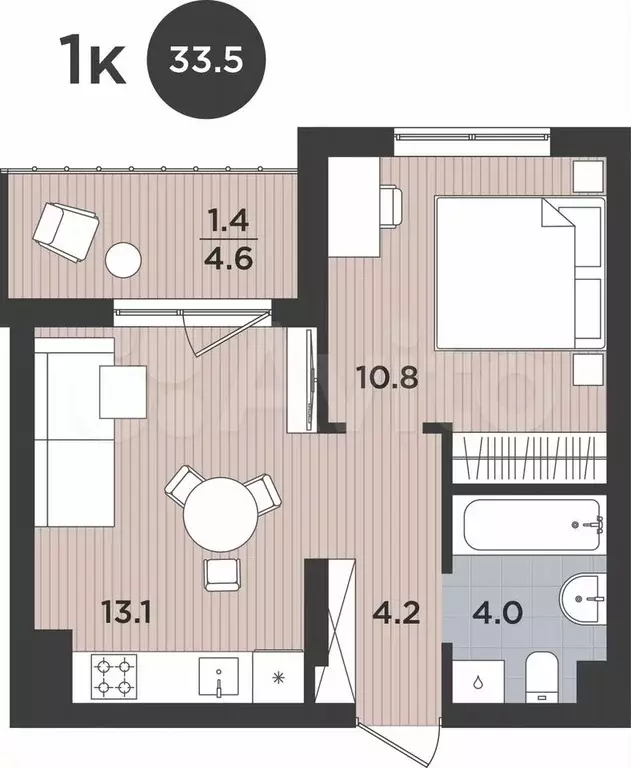 1-к. квартира, 33,5 м, 8/9 эт. - Фото 1