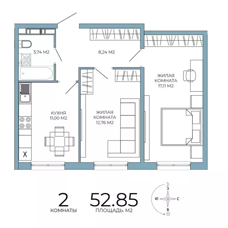2-к кв. Пензенская область, Пенза Лугометрия жилой комплекс (52.85 м) - Фото 1