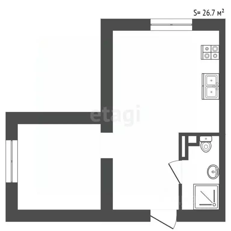 Студия Санкт-Петербург Октябрьская наб., 108к1БД (26.7 м) - Фото 1