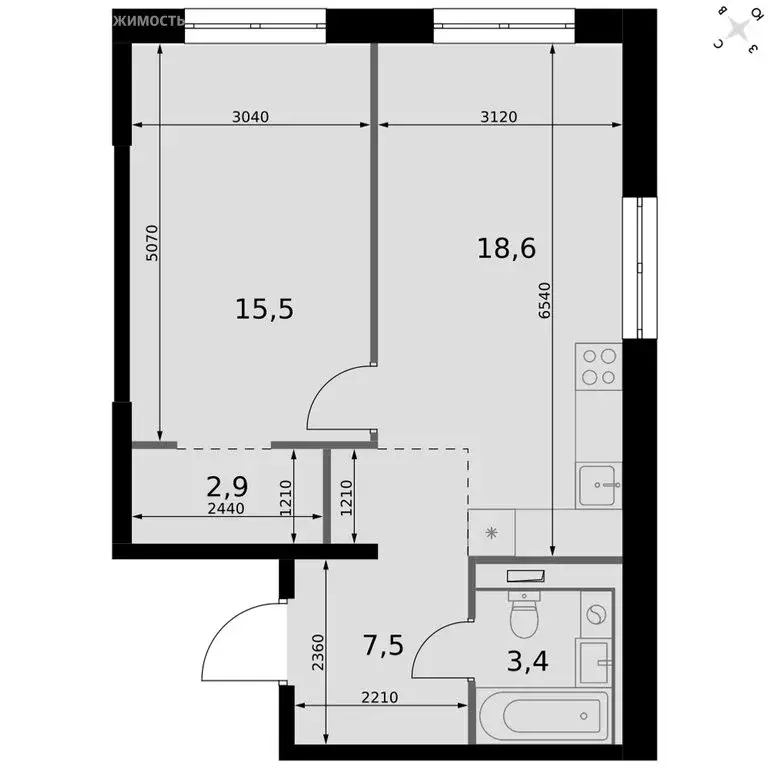 1-комнатная квартира: Казань, Даурская улица, 2А (47.9 м) - Фото 1