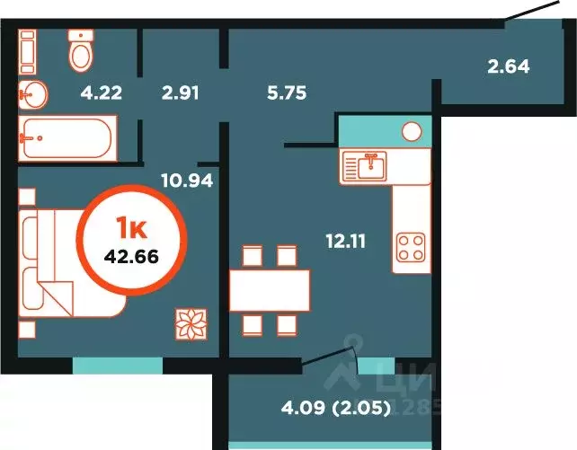 1-к кв. Калининградская область, Калининград Пригородная ул., 11 ... - Фото 0