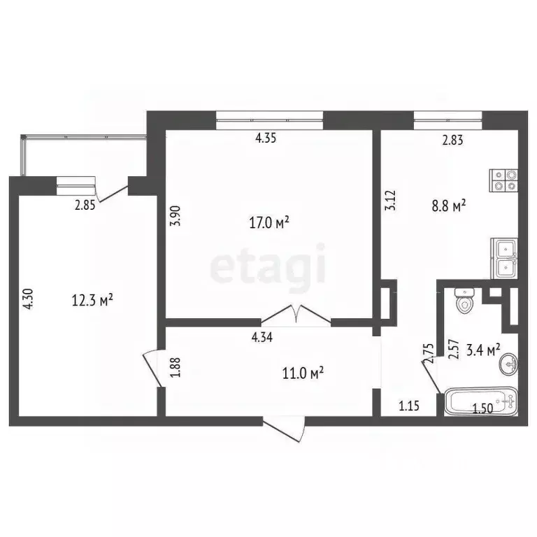 2-к кв. Кемеровская область, Новокузнецк ул. Свердлова, 12 (52.5 м) - Фото 2