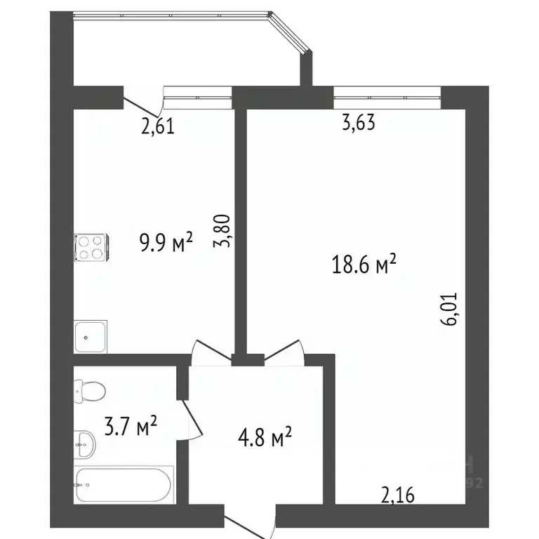 1-к кв. Вологодская область, Вологда Фрязиновская ул., 29 (38.8 м) - Фото 1