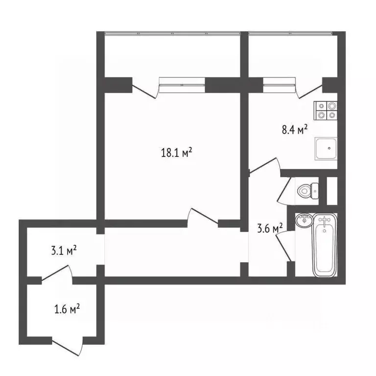 1-к кв. Челябинская область, Челябинск ул. Гагарина, 38 (47.4 м) - Фото 1