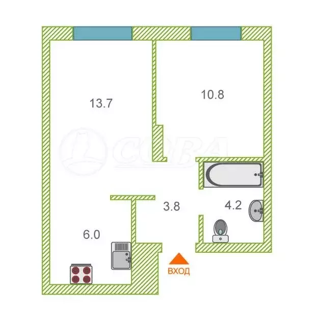 1-комнатная квартира: Тюмень, улица Республики, 204к11 (38.5 м) - Фото 0