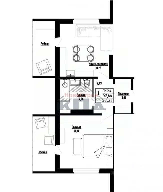 1-к кв. Омская область, Омск ул. Леонида Маслова, 7 (57.0 м) - Фото 1