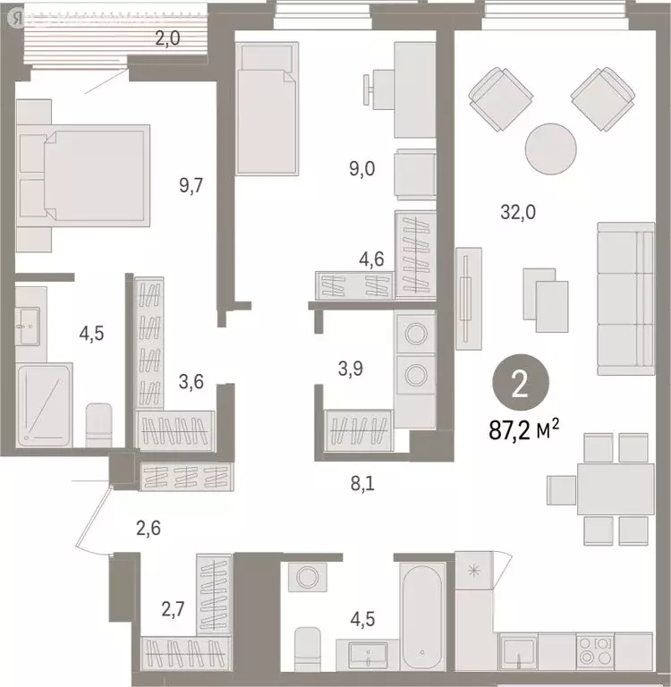 2-комнатная квартира: Новосибирск, улица Аэропорт (87.21 м) - Фото 1