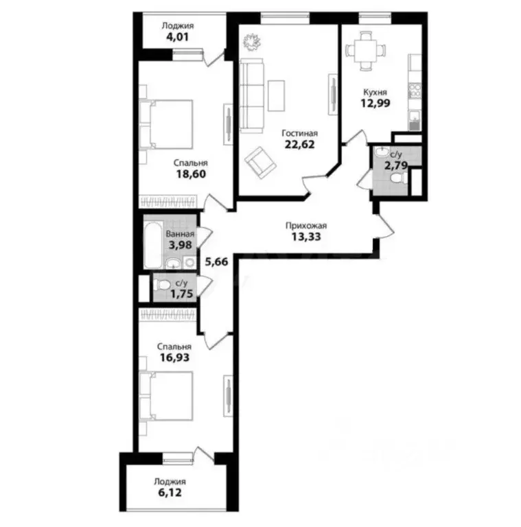 3-к кв. Санкт-Петербург Приморский просп., 137к1 (99.0 м) - Фото 2