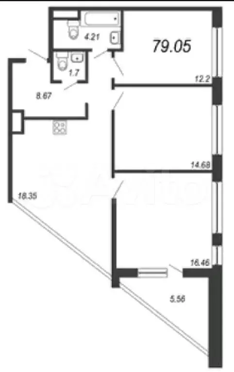 3-к. квартира, 79 м, 2/13 эт. - Фото 0