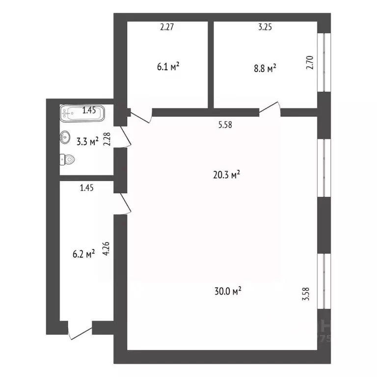 2-к кв. Саха (Якутия), Якутск ул. Кирова, 21/1 (64.6 м) - Фото 1