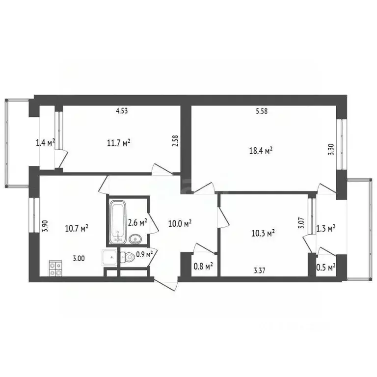 3-к кв. Севастополь ул. Героев Бреста, 31А (70.6 м) - Фото 2