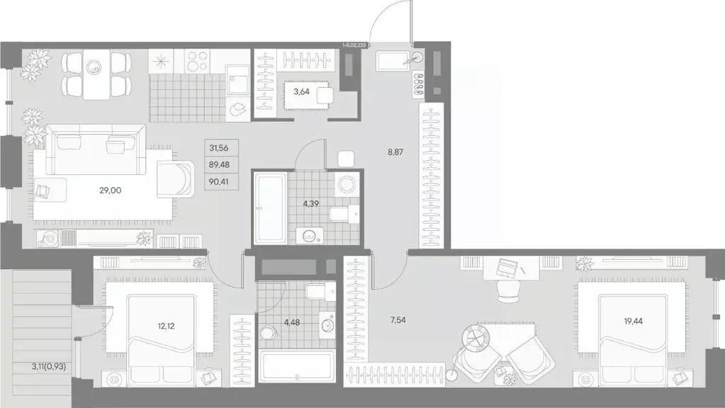 2-к кв. Санкт-Петербург Пионерская ул., 53 (90.41 м) - Фото 1